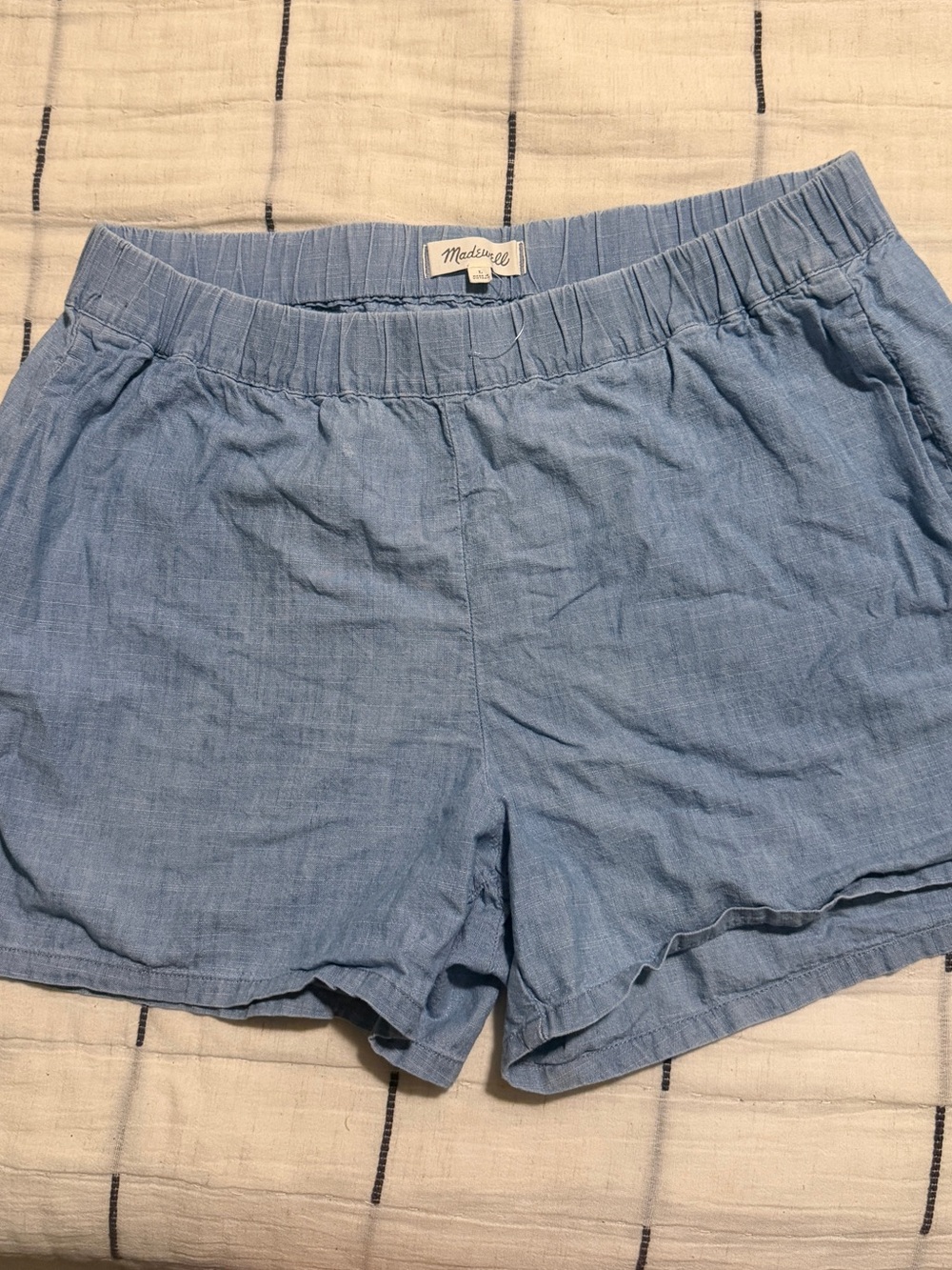 Madewell Chambray Light Blue High-Waist Elastic Shorts